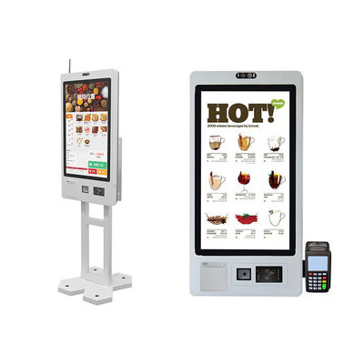 kopen 21,5 23,8 27 32 inch staande zelfbestel- en betaalkiosk voor vloer- en wandmontage met QR-codescanner en 80 mm thermische printer online manufacture
