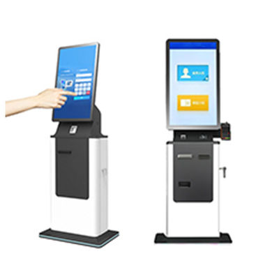 kopen 27/32 Inch Hotel Ziekenhuis Check Zelfbediening Kaart Dispenser Paspoort Scanner Ticket Printer Cash Acceptor Betalingskiosk SDK online manufacture