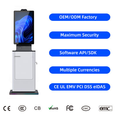 kopen 27 32 Inch Capacitief Touchscreen Slimme Zelfbedienings Hotel Check-In Kiosk Kaartdispenser Paspoortscanner Contante Betaling SDK online manufacture