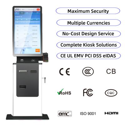 kopen 27 Inch Touchscreen Automatische Self Service Check-in Winkel Supermarkt Kiosk Betaalkaart Dispenser Paspoort Scanner Ticket SDK online manufacture