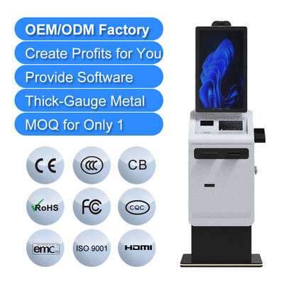 kopen Touchscreen Selfservice Betaalkiosk SDK ingeschakeld Bill Ticket A4-printer Scanner Kaartdispenser Cash Recycler Multi-OS-vloer online manufacture