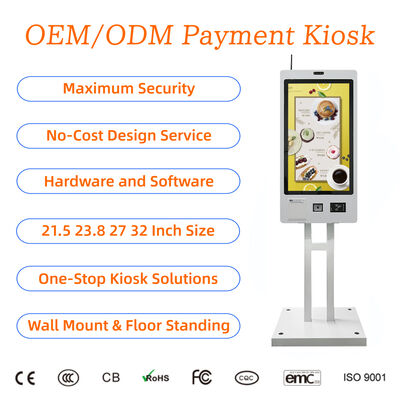 kopen 21,5 23,8 27 32 inch wandmontage zelfbedieningsbestelkiosk restaurant touchscreen zelfbedieningsbetaalterminal NFC QR-code online manufacture