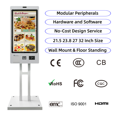 kopen Wandmontage zelfbediening Bestelling Kassa Betaling Kiosk Android SDK Touch Screen Receipt Printer Gezichtsherkenning Metalen hoes online manufacture