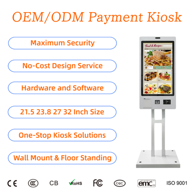 kopen 21,5 27 32 Inch Touchscreen Zelfbestelkiosk met QR-scanner en Ticketprinter voor Restaurants, Wandmontage of Vloerstaand online manufacture