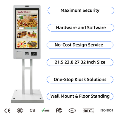 kopen 21.5 27 32 Inch Touch Screen Bestelkiosk Contantloze Restaurant Fast Food Muur Mount Zelfbediening Bestelling Betaalterminal Kiosk online manufacture