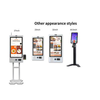 27 inch lcd touchscreen zelfbediening betaling kiosk qr scanner / nfc reader bestelling printing